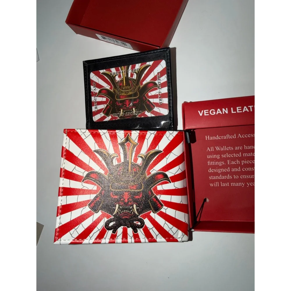 Men's Samurai Demon Vegan Leather Wallet One Size Red White NEW NEW IN PACKAGING